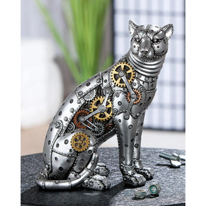 Figur – Kunstharz Material, Leopard Design, Silberfarbene Akzente - Steampunk Leopard | Gilde
