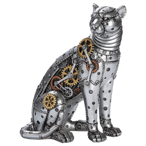 Figur – Kunstharz Material, Leopard Design, Silberfarbene Akzente - Steampunk Leopard | Gilde