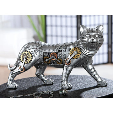 Figur – Kunstharz Material, Katzen Design, Silberfarbene Akzente - Steampunk Katze | Gilde