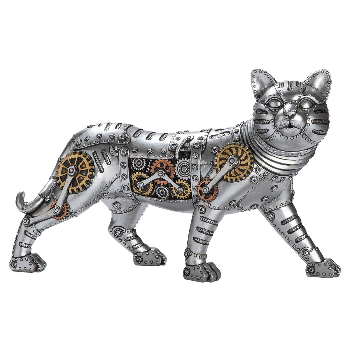 Figur – Kunstharz Material, Katzen Design, Silberfarbene Akzente - Steampunk Katze | Gilde