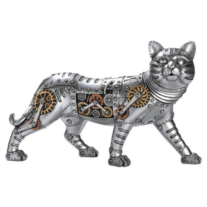Figur – Kunstharz Material, Katzen Design, Silberfarbene Akzente - Steampunk Katze | Gilde