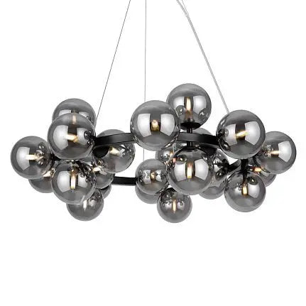 Pendant lamp with black metal frame and smoke-colored glass spheres in a modern design - Dallas | Maytoni