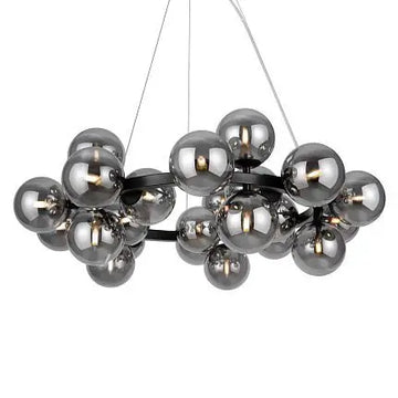 Pendant lamp with black metal frame and smoke-colored glass spheres in a modern design - Dallas | Maytoni