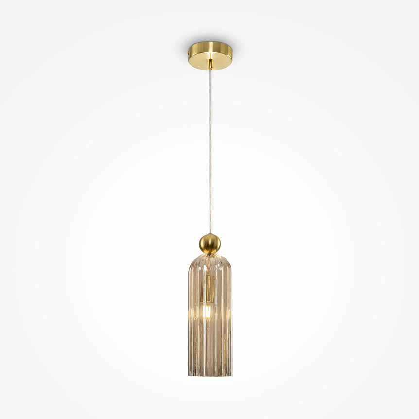 Pendant Lamp Brushed Gold Steel Frame Ribbed Glass Shade E14 40W – Antic | Maytoni