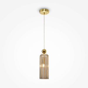 Pendant Lamp Brushed Gold Steel Frame Ribbed Glass Shade E14 40W – Antic | Maytoni