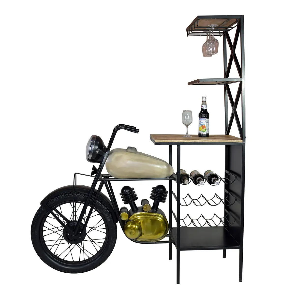 Hausbar – Motorradform, Schwarzes Eisen, Mangoholz, 180 cm - Motorrad | Gilde