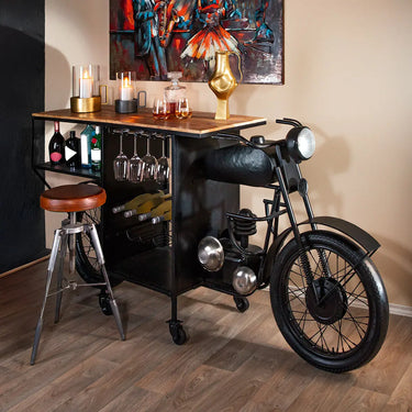 Hausbar – Motorradform, Schwarzes Eisen, Mangoholz, 102 cm - Motorrad | Gilde
