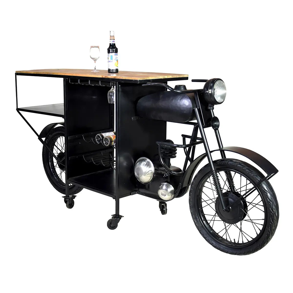 Hausbar – Motorradform, Schwarzes Eisen, Mangoholz, 102 cm - Motorrad | Gilde