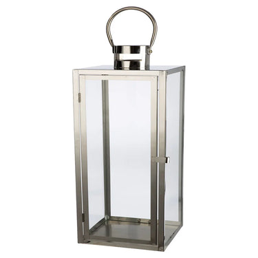 Laterne – Glänzender Edelstahl, Klare Einsätze, Rechteckige Form, 25 cm - Agento | Gilde