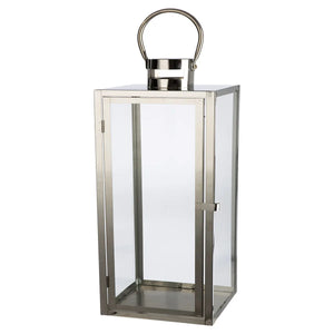 Laterne – Glänzender Edelstahl, Klare Einsätze, Rechteckige Form, 25 cm - Agento | Gilde