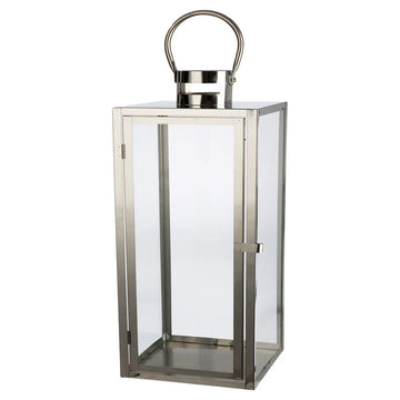 Laterne – Glänzender Edelstahl, Klare Einsätze, Rechteckige Form, 25 cm - Agento | Gilde