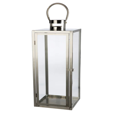 Laterne – Glänzender Edelstahl, Klare Einsätze, Rechteckige Form, 25 cm - Agento | Gilde