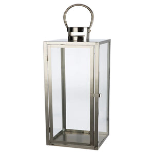 Laterne – Glänzender Edelstahl, Klare Einsätze, Rechteckige Form, 25 cm - Agento | Gilde