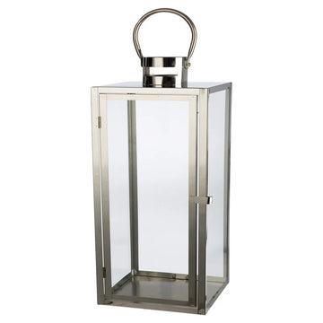 Laterne – Glänzender Edelstahl, Klare Einsätze, Rechteckige Form, 25 cm - Agento | Gilde