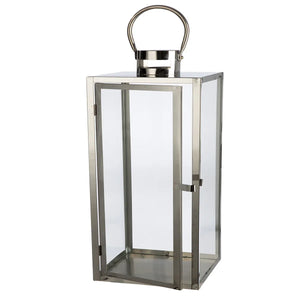Laterne – Glänzender Edelstahl, Klare Einsätze, Rechteckige Form, 25 cm - Agento | Gilde