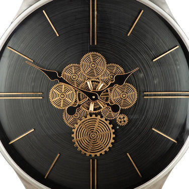 Wanduhr – Silberne Metalloptik, Zahnradmotiv, Schwarze Akzente, 99,5 cm - Timing | Gilde