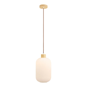 Pendant Light - Glass Shade, Wood Detail, White Design - Argalo | House Nordic
