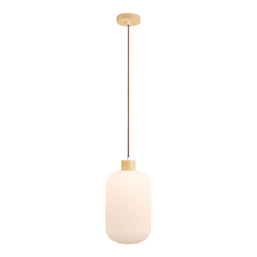 Pendant Light - Glass Shade, Wood Detail, White Design - Argalo | House Nordic