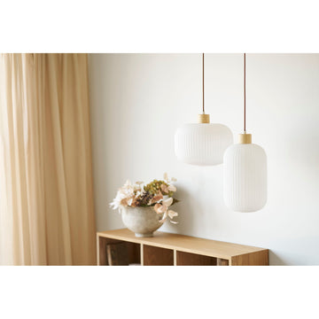 Pendant Light - Glass Shade, Wood Detail, White Design - Argalo | House Nordic
