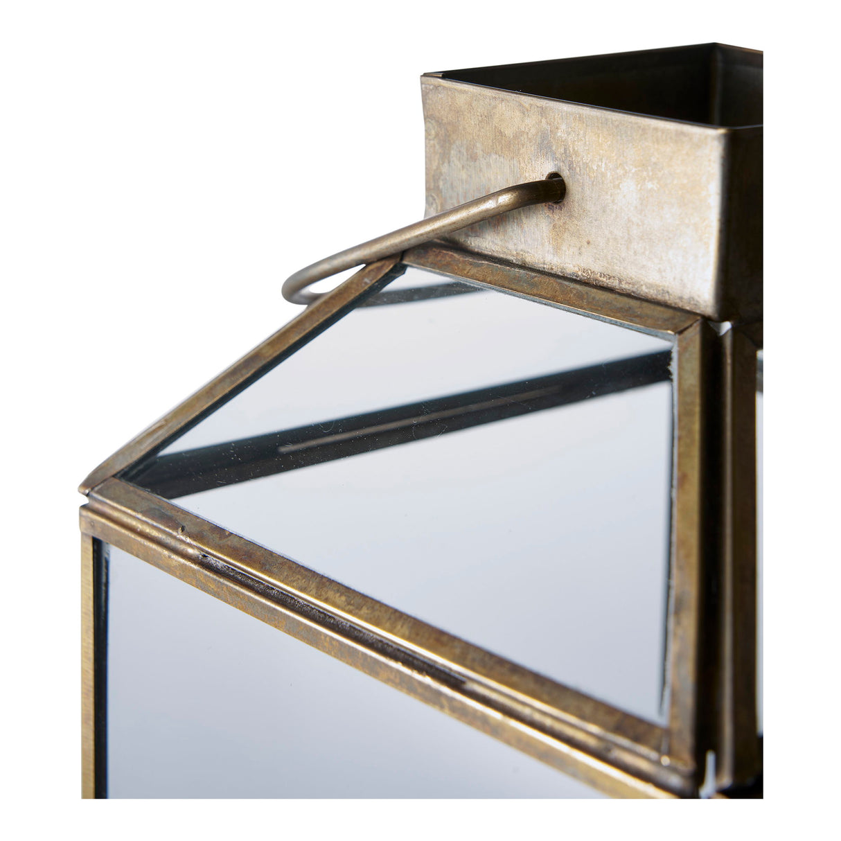 Laterne – Antik-Messingoptik, Glas-Metall-Rahmen, 35 cm hoch - Mysore | House Nordic