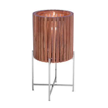 Übertopf – Braunes Holz, Silberfarbener Edelstahl, Hohe Form, 60 cm - Berkley | Gilde