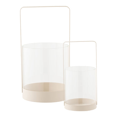 Tealight Holder Set - Glass Metal Combination, Beige Finish, Elegant Design - Hurricane | House Nordic