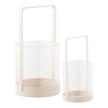 Tealight Holder Set - Glass Metal Combination, Beige Finish, Elegant Design - Hurricane | House Nordic