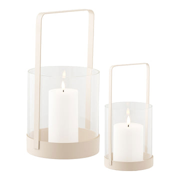 Tealight Holder Set - Glass Metal Combination, Beige Finish, Elegant Design - Hurricane | House Nordic