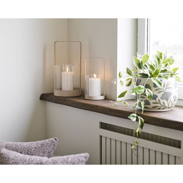 Tealight Holder Set - Glass Metal Combination, Beige Finish, Elegant Design - Hurricane | House Nordic