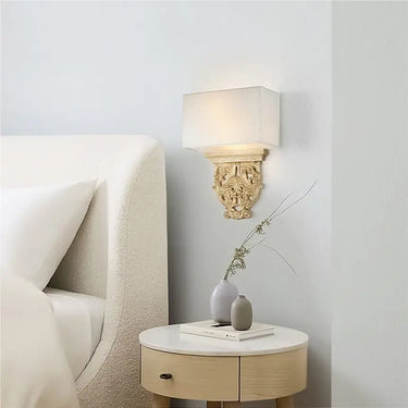 Wall Lamp Beige Linen Shade & Ornate Wooden Base – Albero H034-WL-02-R | Maytoni