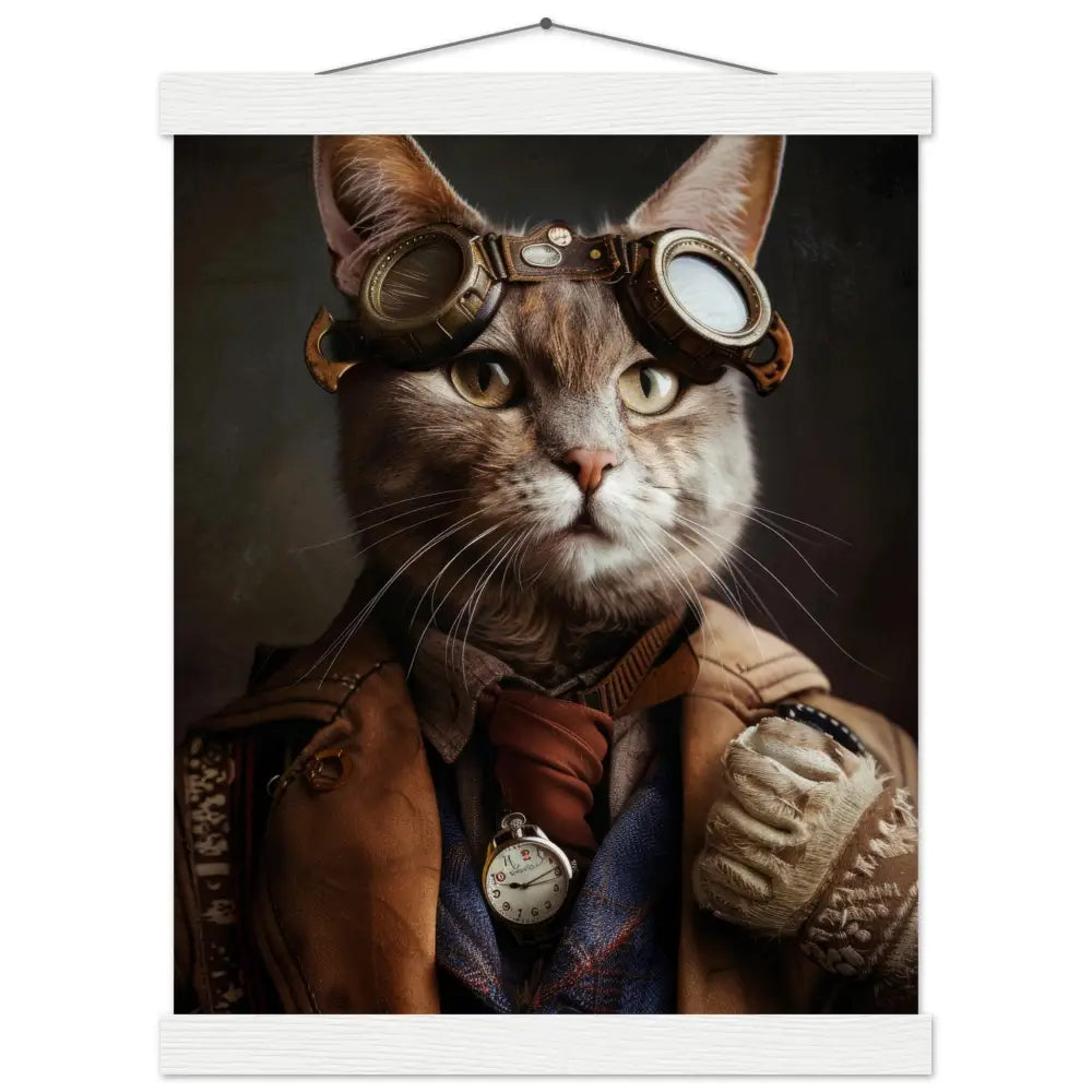 School poster - Chausie cat design, matte FSC-certified paper, magnetic pine wood strips, magnetic wooden dowels top & bottom | St Tropez Art