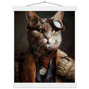 School poster - Chausie cat design, matte FSC-certified paper, magnetic pine wood strips, magnetic wooden dowels top & bottom | St Tropez Art