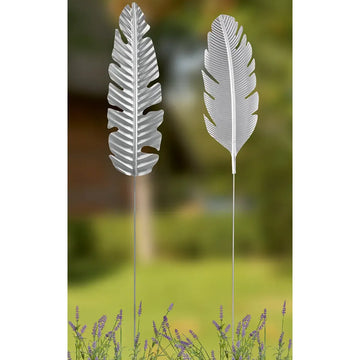 Gartenstecker – Edles Palmblatt, Silberfarbenes Metall, Wetterfeste Ausführung, 100 cm - Palmblatt | Gilde