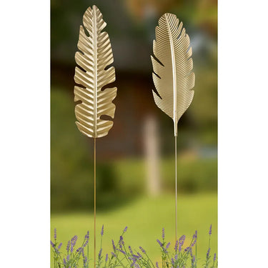 Gartenstecker – Edles Palmblatt, Goldfarbenes Metall, Wetterfeste Ausführung, 100 cm - Palmblatt | Gilde