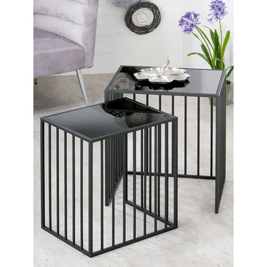 Beistelltisch – Schwarzes Metall, Glasplatte, Geradliniges Design, 55 cm - Straight | Gilde