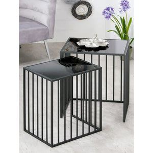 Beistelltisch – Schwarzes Metall, Glasplatte, Geradliniges Design, 55 cm - Straight | Gilde