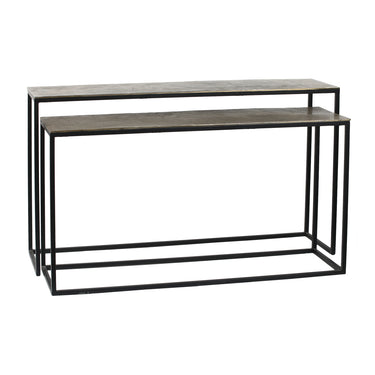 Beistelltisch aus Aluminium mit Eisengestell & strukturiertem Rechteckdesign – Kae | PTMD - Esszett Luxury | Stilvolles Wohnen mit Charakter