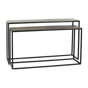 Beistelltisch aus Aluminium mit Eisengestell & strukturiertem Rechteckdesign – Kae | PTMD - Esszett Luxury | Stilvolles Wohnen mit Charakter