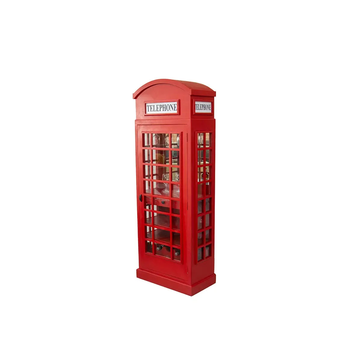 Weinregal – Rotes Mangoholz, Recyceltes Material, Ikonische Telefonzelle, 200 cm - Telefonzelle | Gilde