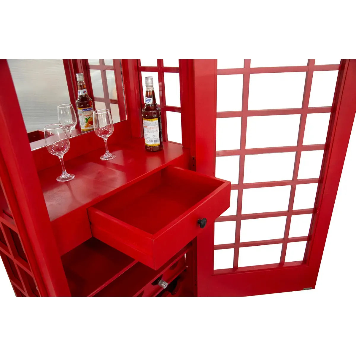 Weinregal – Rotes Mangoholz, Recyceltes Material, Ikonische Telefonzelle, 200 cm - Telefonzelle | Gilde
