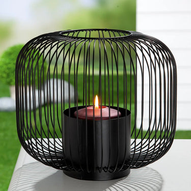 Windlicht – Filigrane Metallstruktur, Schwarze Oberfläche, Stilvoller Glaseinsatz, 24 cm - Filo | Gilde