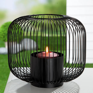Windlicht – Filigrane Metallstruktur, Schwarze Oberfläche, Stilvoller Glaseinsatz, 24 cm - Filo | Gilde