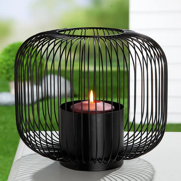 Windlicht – Filigrane Metallstruktur, Schwarze Oberfläche, Stilvoller Glaseinsatz, 24 cm - Filo | Gilde