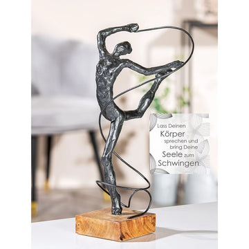 Skulptur – Akrobatische Pose, Spiral Element, Mangoholz Sockel, 36.5cm Höhe  - Körpergefühl | Gilde