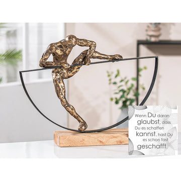 Skulptur – Stretchende Figur, Gebogene Bogenform, Mangoholz Sockel - Lifting | Gilde