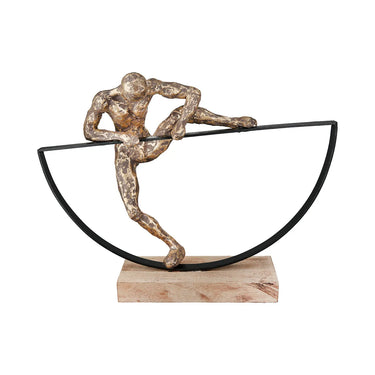 Skulptur – Stretchende Figur, Gebogene Bogenform, Mangoholz Sockel - Lifting | Gilde