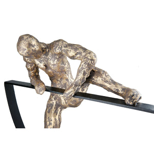 Skulptur – Stretchende Figur, Gebogene Bogenform, Mangoholz Sockel - Lifting | Gilde