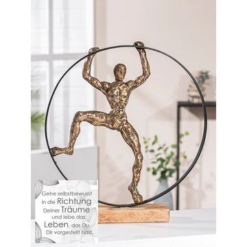 Skulptur – Dynamische Pose, Runde Rahmenform, Mangoholz Sockel - Pose | Gilde