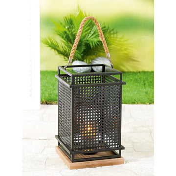 Windlicht – Metall Geflecht, Seil Griff, Rechteckige Form - Metall Geflecht | Gilde