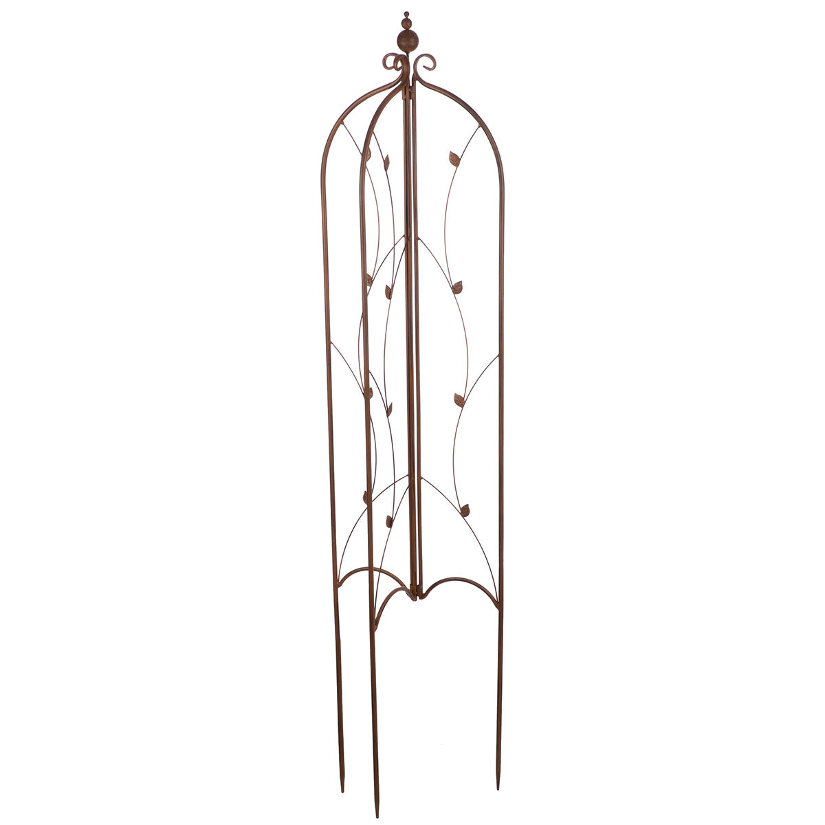 Rankhilfe – Gewischtes Metall, Blatt Motiv, Braune Oberfläche - Obelisk | Gilde